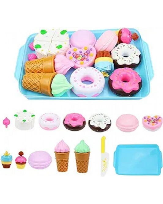 Kids Pretend Afternoon Tea Playset, Plastic Toy Food