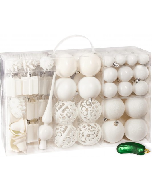 Assorted Christmas Ball Ornaments - White (100 Packs)