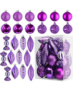 24 Christmas tree shatterproof decorations hanging ring Holiday - purple