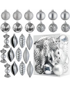 24 Christmas tree shatterproof decorations hanging ring Holiday - Silver