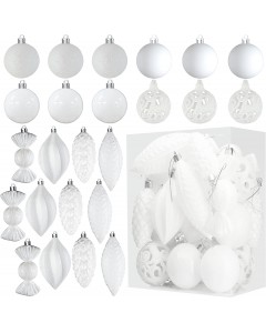 24 Christmas tree shatterproof decorations hanging ring Holiday - White